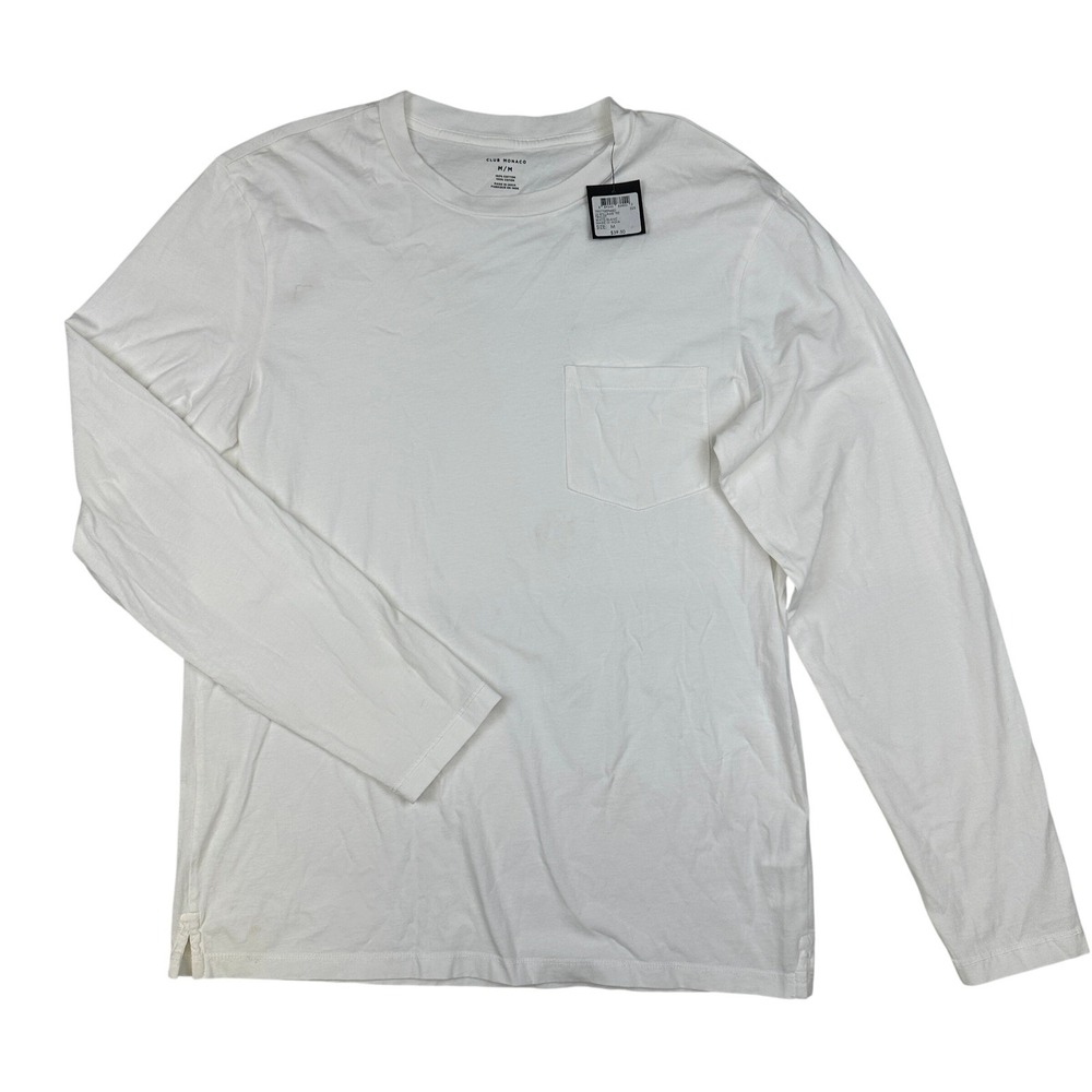 Club Monaco Men's Mβ Long Sleeve Pocket T-Shirt White Cotton